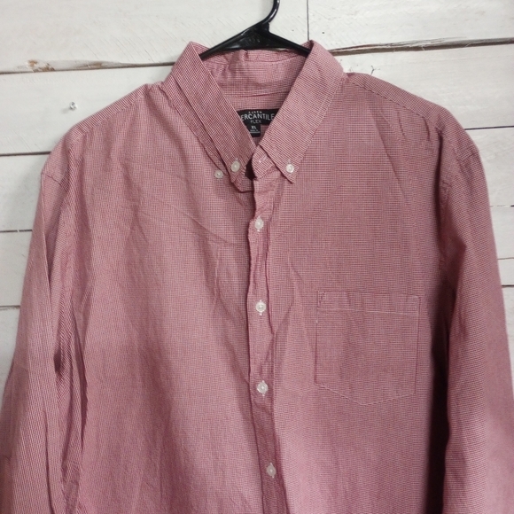 J. Crew Mercantile Flex Mens XL Button Front Cotton Burgundy Red Mini Squares 44 - Picture 3 of 9